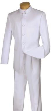  Mandarin Collar Tuxedo - Mandarin Tuxedo - No Collar Suit - White