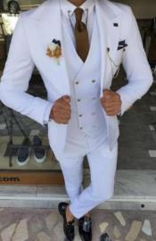  White and Gold Suit - Vested Suit - Double Breasted Vest Gold