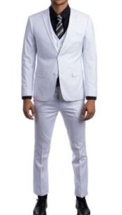 Mens White 3 Piece 2 Button Ultra Slim Fit Suit 