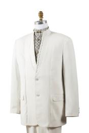  Mandarin Collar Tuxedo - Mandarin Tuxedo - No Collar Suit - Off White Suit
