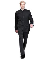  Mandarin Collar Tuxedo - Mandarin Tuxedo - No Collar Suit - Black Suit