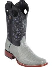  Mens Wild West Caiman Belly Skin Rodeo Toe Boot Gray