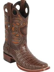  Mens Wild West Caiman Belly Skin Rodeo Toe Boot Brown