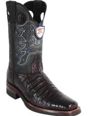  Mens Wild West Caiman Belly Skin Rodeo Toe Boot Black Cherry