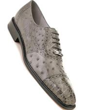  Belvedere Mens Gray Ostrich Crocodile Shoes Cap Toe Onesto