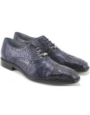  Belvedere Mens Navy Blue Ostrich Crocodile Shoes Cap Toe Onesto