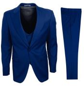  Stacy Adams Suit Low Cut Vest Indigo Blue Big Lapels 3 Piece