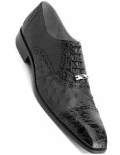  Belvedere Mens Black Ostrich Crocodile Shoes Cap Toe Onesto