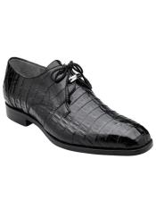  Belvedere Men Black Crocodile Shoes Burnished Toe Umberto