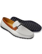  Tayno "Matteo" White ~ Cognac Woven Vegan Leather Bit Strap Loafer Shoes