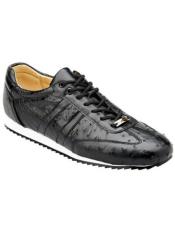  Belvedere "Parker" Black Genuine Ostrich Casual Sneakers 6004