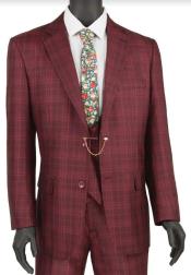  Burgundy Plaid Suits - Maroon Windowpane Suits