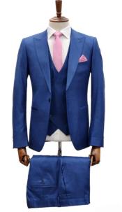  Mens Suits with Double Breasted Vest - Single Button Peak Lapel Navy