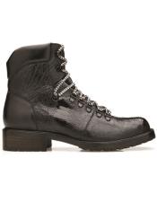  Style#CB5 Belvedere Como Genuine Ostrich Leg ~ Italian Leather Hiker Boots Black