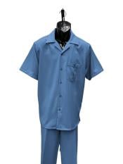  Mens Walking Suit - Big and Tall Casual Suit - Sky Blue Suit Up to 6XL Pants