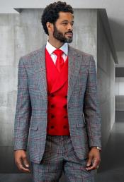  SKU#JA60605 Statement Mens 100% Wool 3 Piece Suit - Glen Plaid Checkered