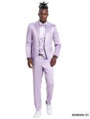  Mens Lavander Shiny Suit - Flashy Sateen Suit With Bowtie - Wedding Suit Slim Fit