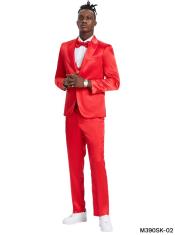 Mens Red Shiny Suit - Flashy Sateen Suit With Bowtie - Wedding