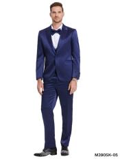  Mens Blue Shiny Suit - Flashy Sateen Suit With Bowtie - Wedding Suit Slim Fit