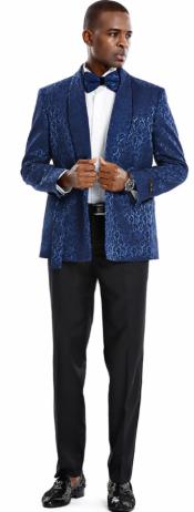  Paisley Sportcoat - Wedding Tuxedo Suit - Prom Blue ~ Black Blazer