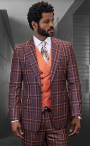  SKU#JA60662 Statement Suits - Plaid Suits - Vested Suits- Peak Lapel Suits