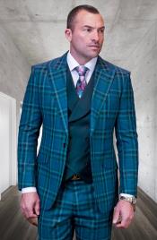  SKU#JA60663 Statement Suits - Plaid Suits - Vested Suits- Peak Lapel Suits
