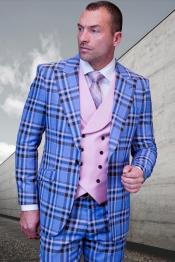  SKU#JA60664 Statement Suits - Plaid Suits - Vested Suits- Peak Lapel Suits
