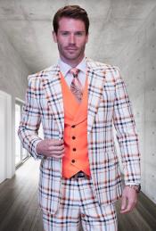  SKU#JA60665 Statement Suits - Plaid Suits - Vested Suits- Peak Lapel Suits