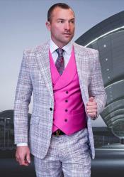  SKU#JA60668 Statement Suits - Plaid Suits - Vested Suits- Peak Lapel Suits