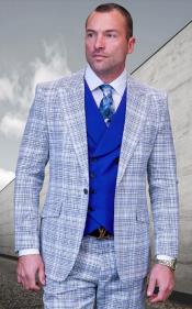 SKU#JA60669 Statement Suits - Plaid Suits - Vested Suits- Peak Lapel Suits