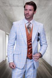  SKU#JA60670 Statement Suits - Plaid Suits - Vested Suits- Peak Lapel Suits