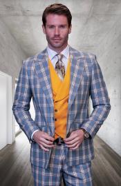  SKU#JA60673 Statement Suits - Plaid Suits - Vested Suits- Peak Lapel Suits