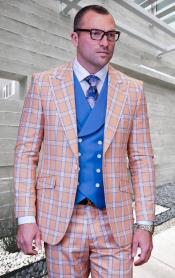  SKU#JA60674 Statement Suits - Plaid Suits - Vested Suits- Peak Lapel Suits