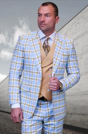  SKU#JA60675 Statement Suits - Plaid Suits - Vested Suits- Peak Lapel Suits