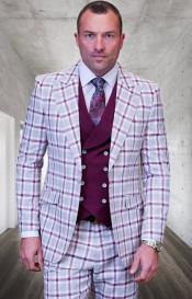  SKU#JA60716 Statement Suits - Plaid Suits - Vested Suits- Peak Lapel Suits