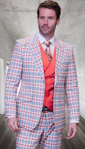  SKU#JA60717 Statement Suits - Plaid Suits - Vested Suits- Peak Lapel Suits