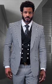  SKU#JA60719 Statement Suits - Plaid Suits - Vested Suits- Peak Lapel Suits