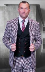  SKU#JA60720 Statement Suits - Plaid Suits - Vested Suits- Peak Lapel Suits