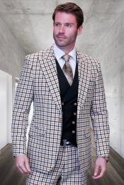  SKU#JA60721 Statement Suits - Plaid Suits - Vested Suits- Peak Lapel Suits