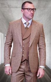  SKU#JA60722 Statement Suits - Plaid Suits - Vested Suits- Peak Lapel Suits