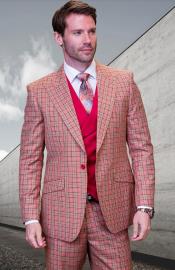  SKU#JA60725 Statement Suits - Plaid Suits - Vested Suits- Peak Lapel Suits