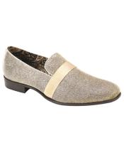  Velvet Shoe - Slip on Shoe - Gold-Silver Prom Shoe