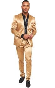  Gold Shiny Suit - Flashy Sateen Suit - Bright Color