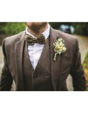  SKU#JA60786 Groomsmen Tweed Suit - Brown Herringbone Western Suit