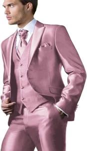  Shiny Suit - Prom Suit - Vested Sateen Flashy Suit - Pink