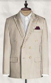  Double Breasted Seersucker Suit - Beige Summer Suit