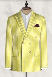  Double Breasted Seersucker Suit - Yellow Summer Suit