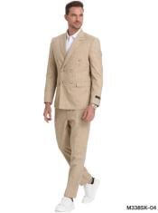  Slim Fit Double Breasted Suit Gold Cream