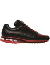  Style#E01 Belvedere Flash Ostrich Leg and Calf Sneakers Black - Red