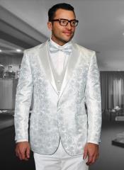  White Paisley Suit - Wedding Tuxedo - Groom Suit
